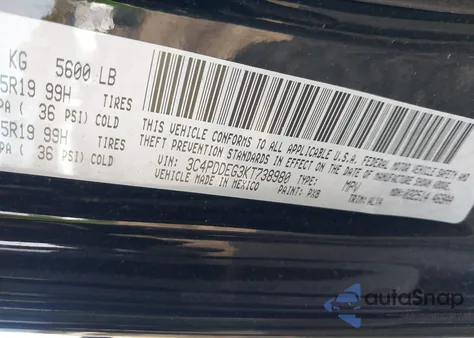 2019 Dodge Journey Gt Awd z USA, uszkodzony, nr VIN 3C4PDDEG3KT738980